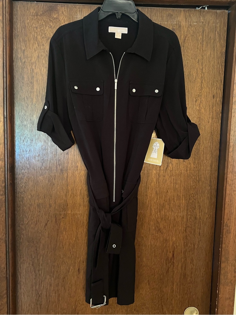 Michael Kors XL Black Zip-Front Shirt Dress with Belt